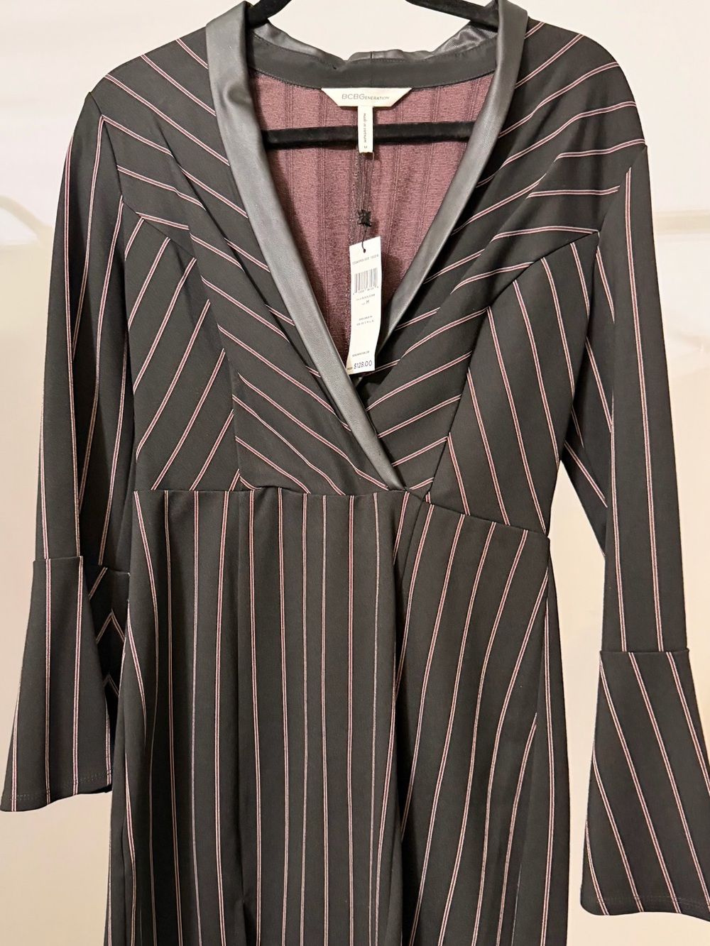 BCBGMaxAzria Black Dress with Pink Pinstripe Wrap Detail